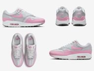 Closer look at the Nike Air Max 1 ’87 “Metallic Platinum/Pink Rise” sneakers (Image via YouTube/@ragnoupdates)